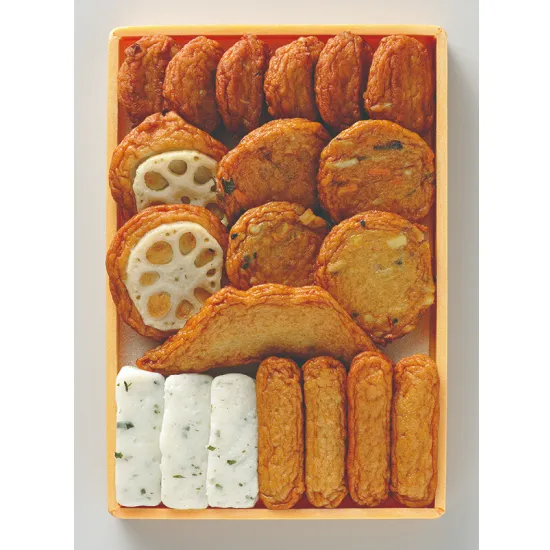 「鹿児島市・月揚庵のさつま揚げ『月の華バラエティセット』、黒砂糖と地
酒を練り込んだ魚のすり身にれんこん・ごぼう・しそなど多彩な具材、通
販・ギフト向けのお取り寄せに最適」